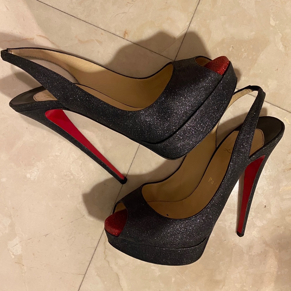 Christian Louboutin Lady Peep Sling 150 glitter🍭 sz 39 8.5